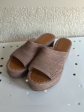 Carrie Forbes s39/7.5 Sandals Karim Woven Raffia Wedge Cognac Color